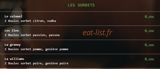 Carte et menu de Bij t' Kleintje chez la p'tite à Cassel — Les sorbets