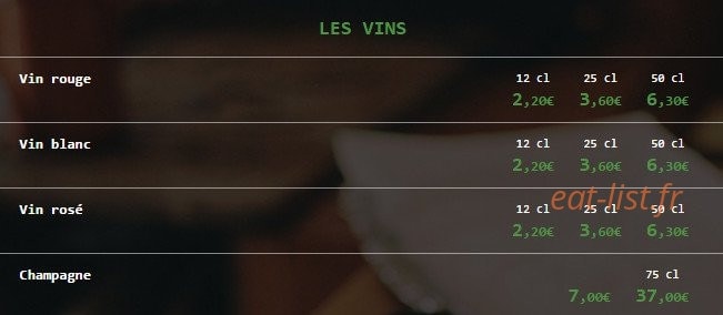 Carte et menu de Bij t' Kleintje chez la p'tite à Cassel — Les vins