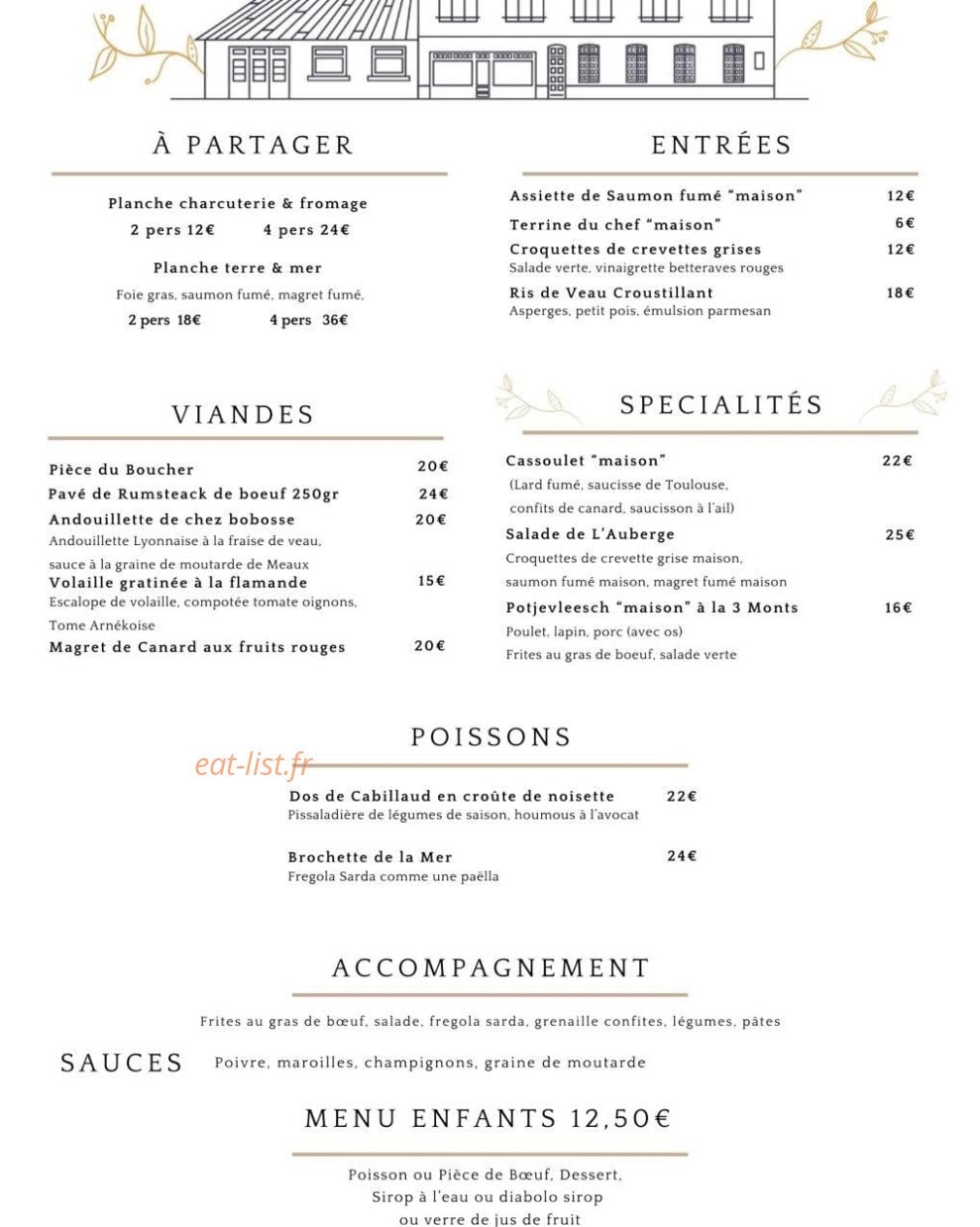 Auberge de la Peene — carte page 1
