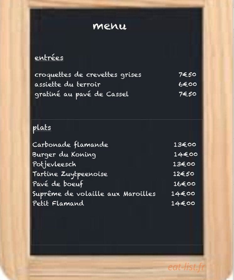 Au Koning van Peene — carte page 1