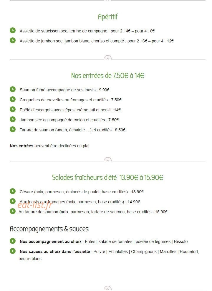 Carte et menu de Restaurant du Domaine du Faux Rieux à Ferriere la Grande — les apéritifs,...