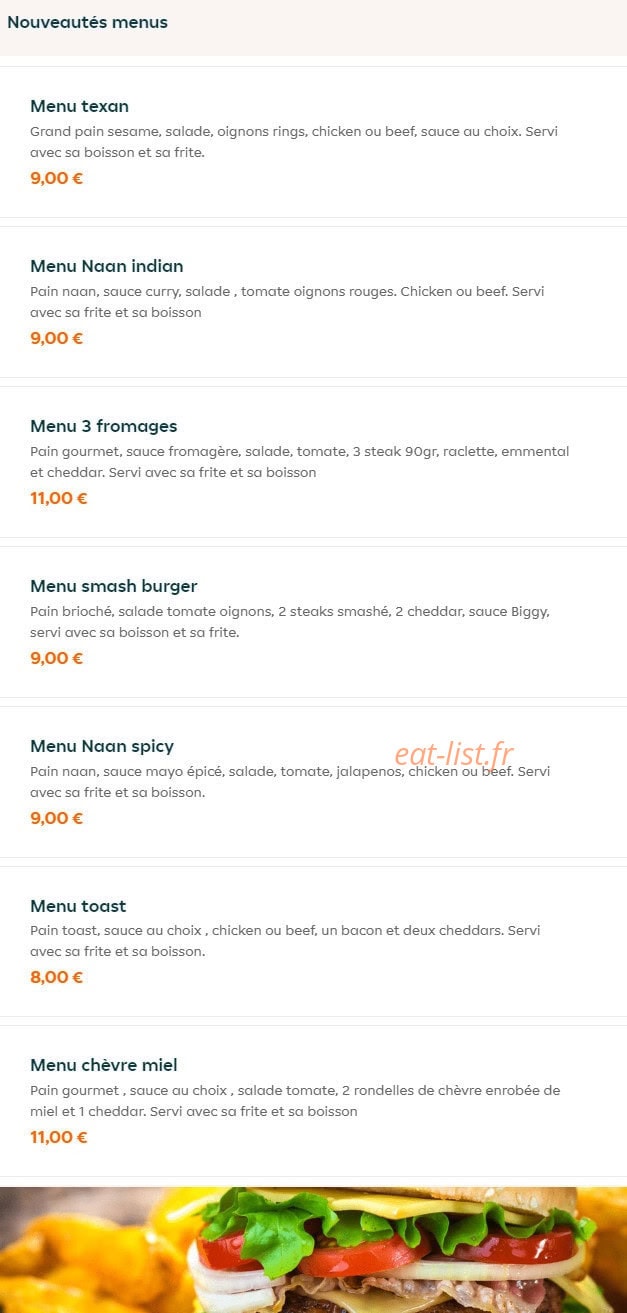 Nab's Burger — carte page 1
