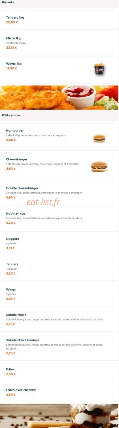 Nab's Burger — carte page 9