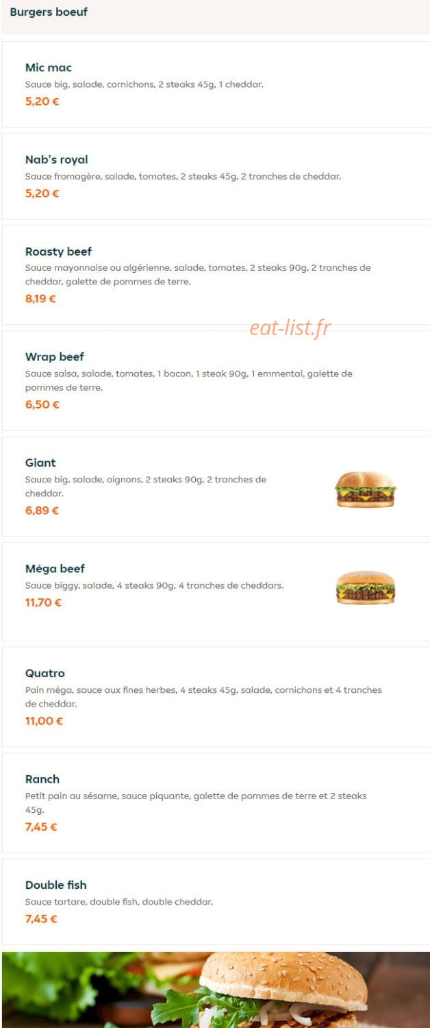 Nab's Burger — carte page 7