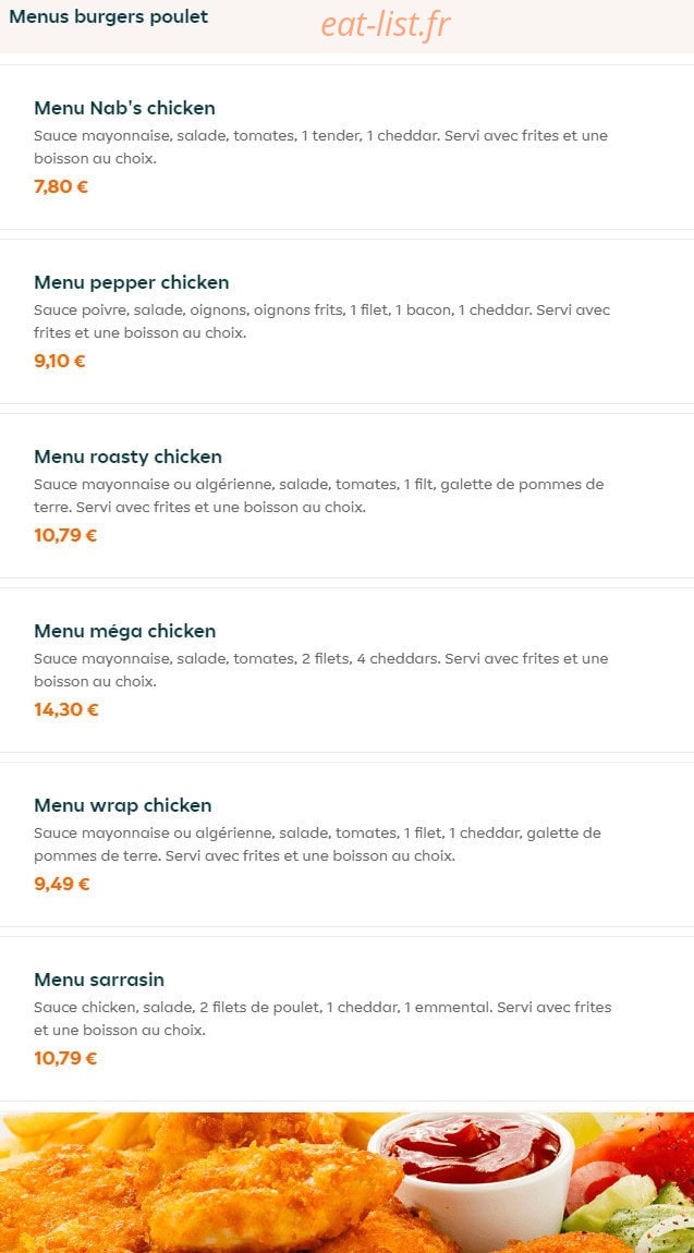 Nab's Burger — carte page 4