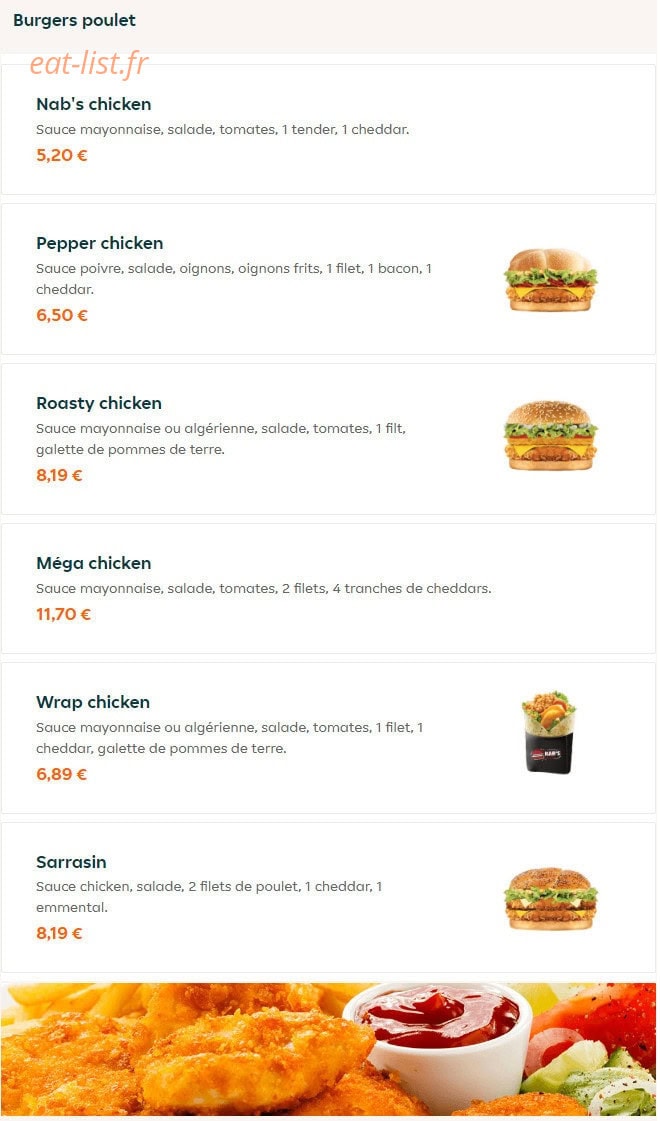 Nab's Burger — carte page 8