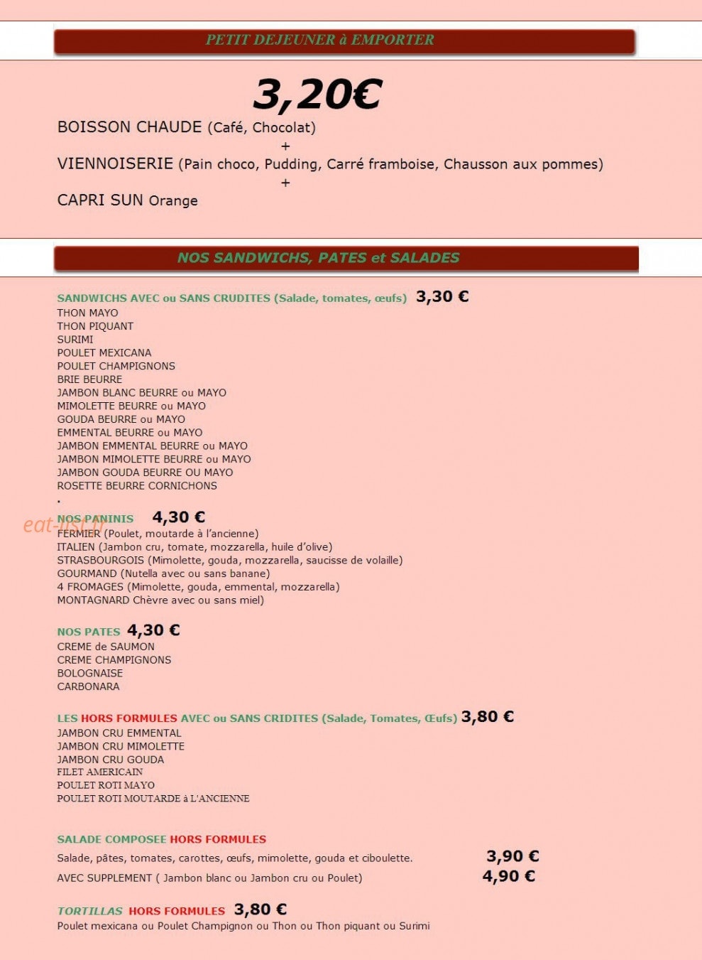 Allo Sandwich — carte page 1