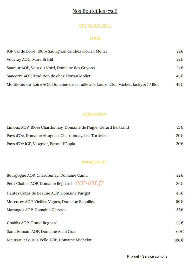 Bistrot des Artistes — carte page 11