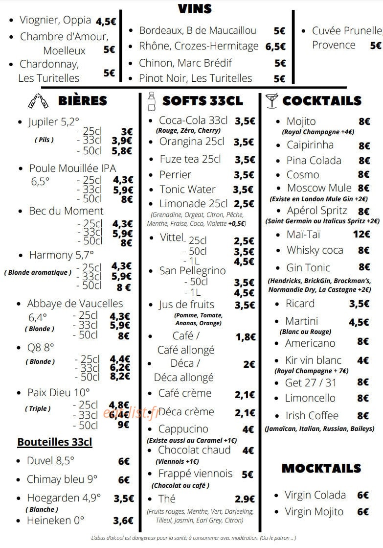 Bistrot des Artistes — carte page 9