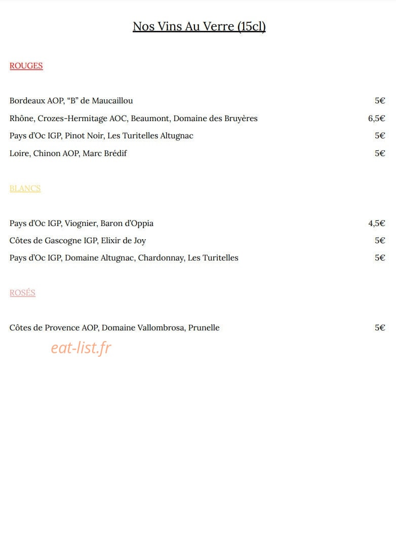 Bistrot des Artistes — carte page 16