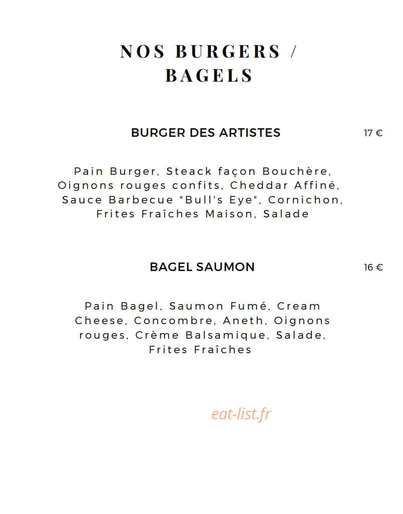 Bistrot des Artistes — carte page 3