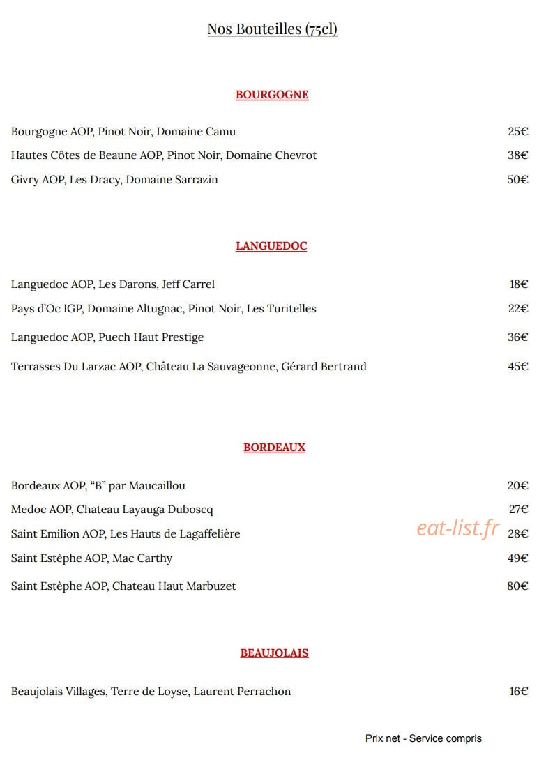 Bistrot des Artistes — carte page 14