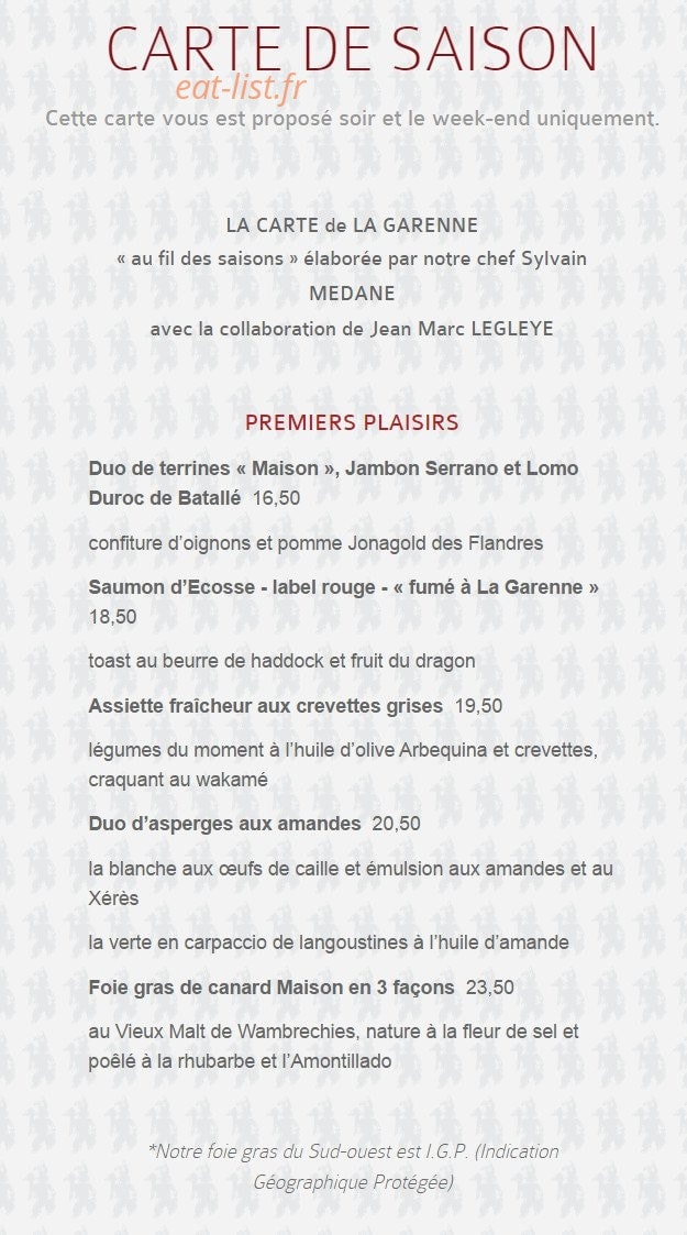 L Auberge de la Garenne — carte page 2
