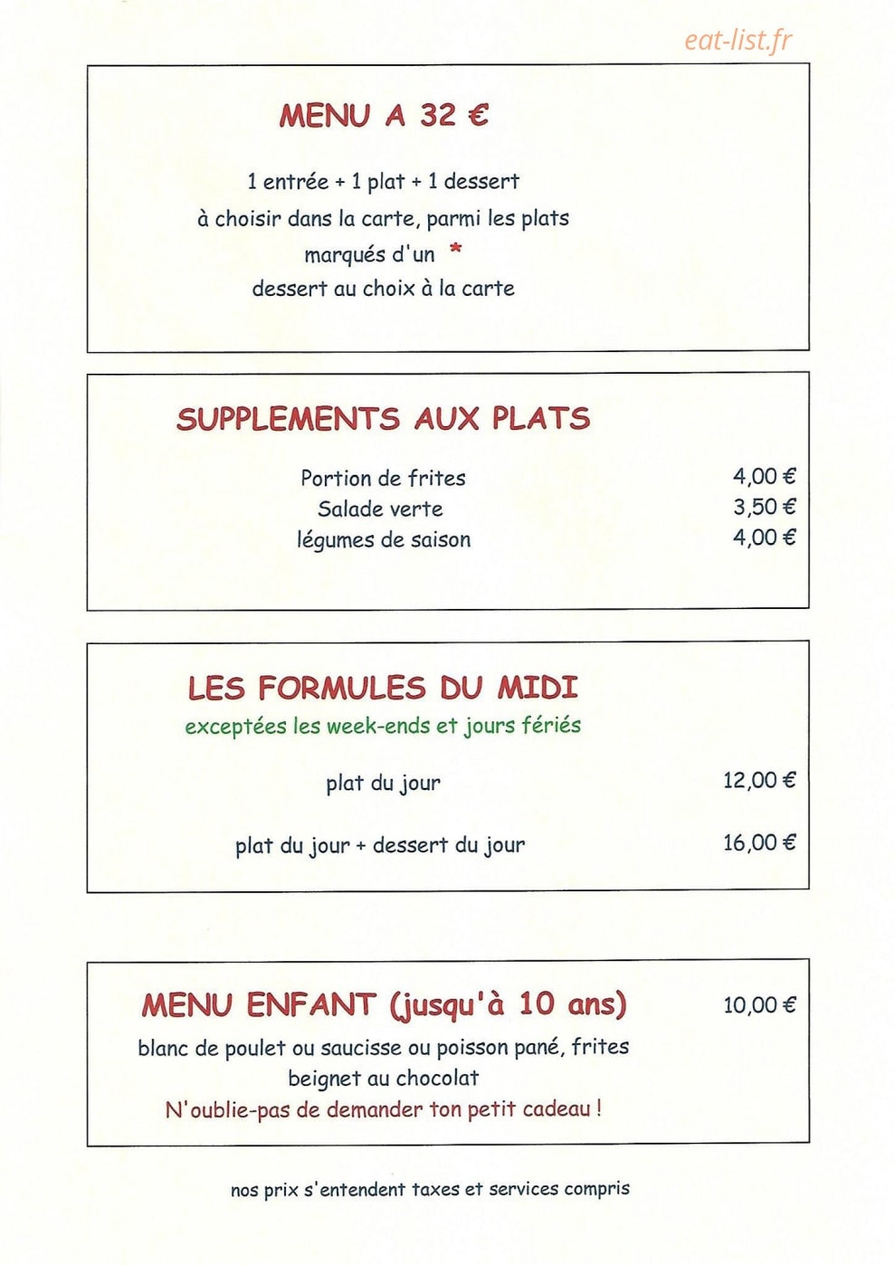 Carte et menu de L'Estaminet de La Ferme aux Oies à Marcq en Baroeul — menus et formules