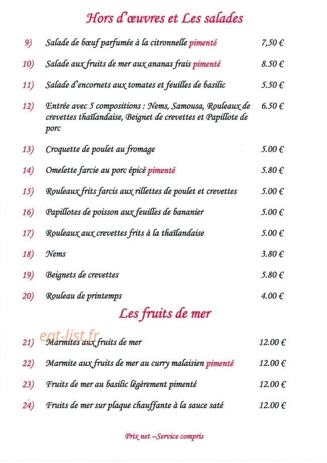 Le Gourmet d'Asie — carte page 13