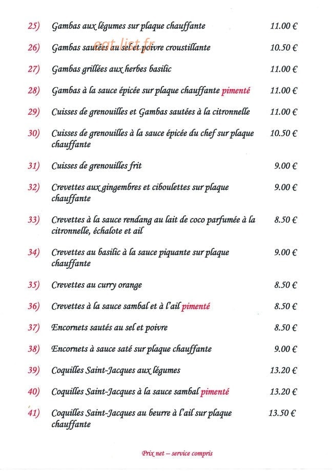 Le Gourmet d'Asie — carte page 12