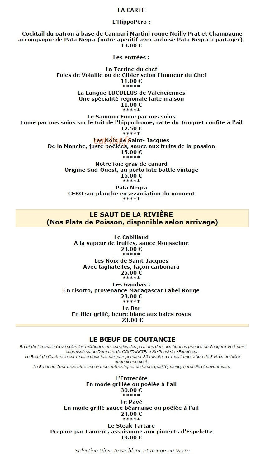 Restaurant de l'Hippodrome — carte page 3
