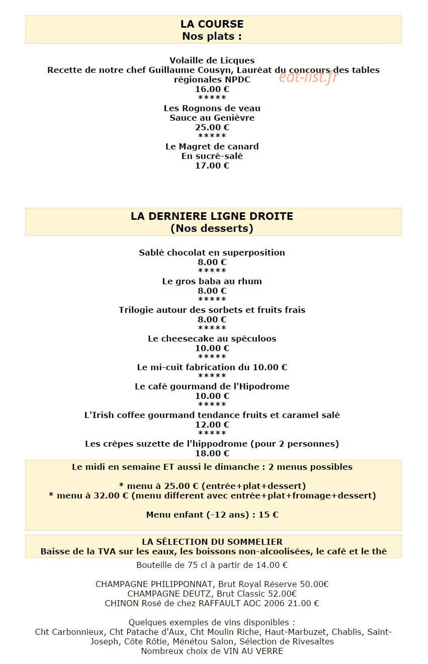 Restaurant de l'Hippodrome — carte page 4