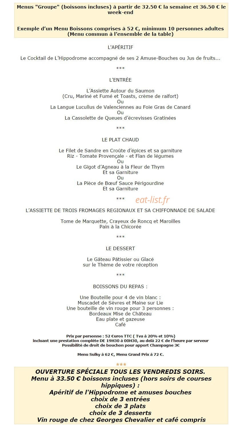 Restaurant de l'Hippodrome — carte page 5