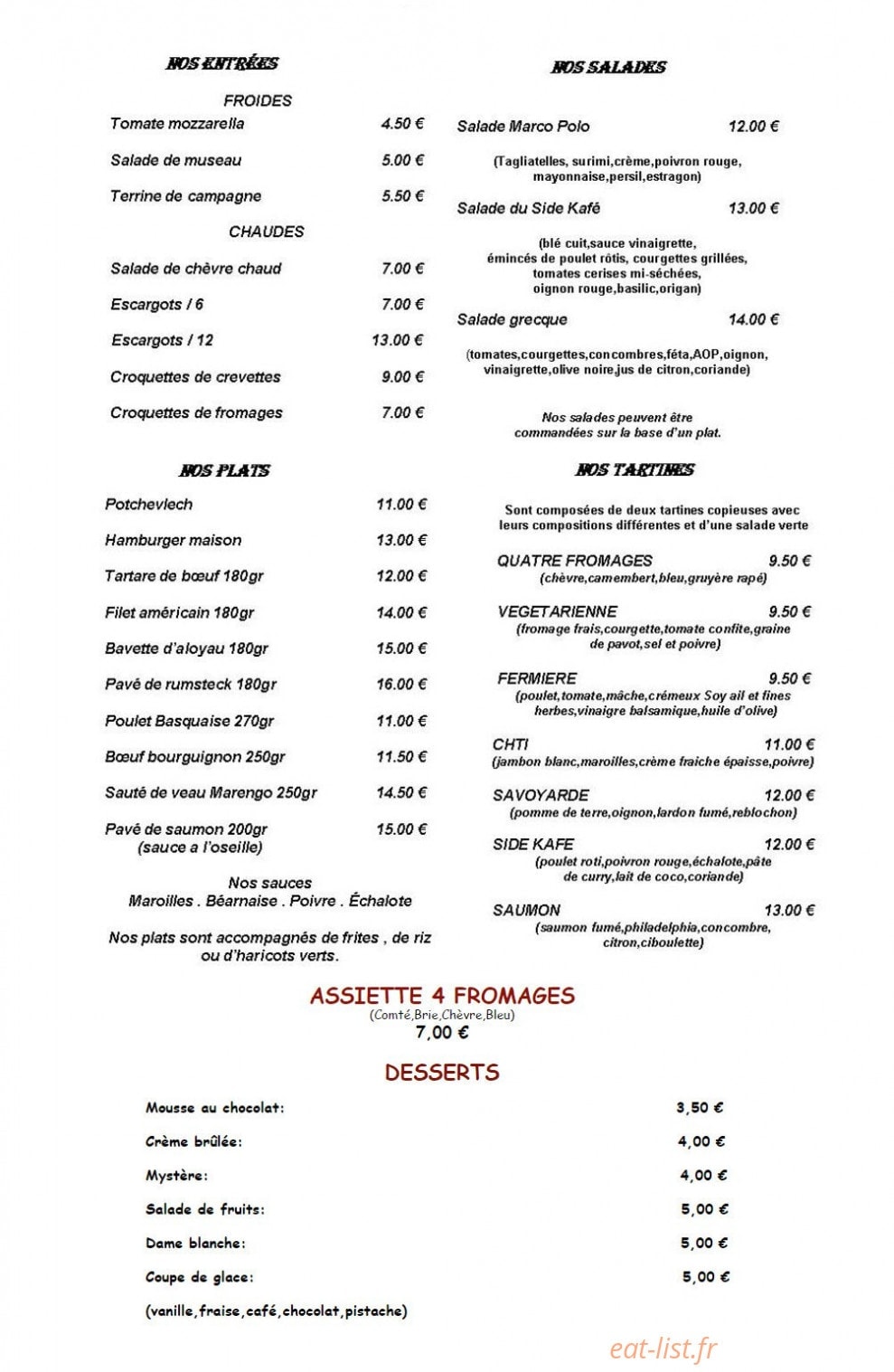Side Kafé — carte page 1
