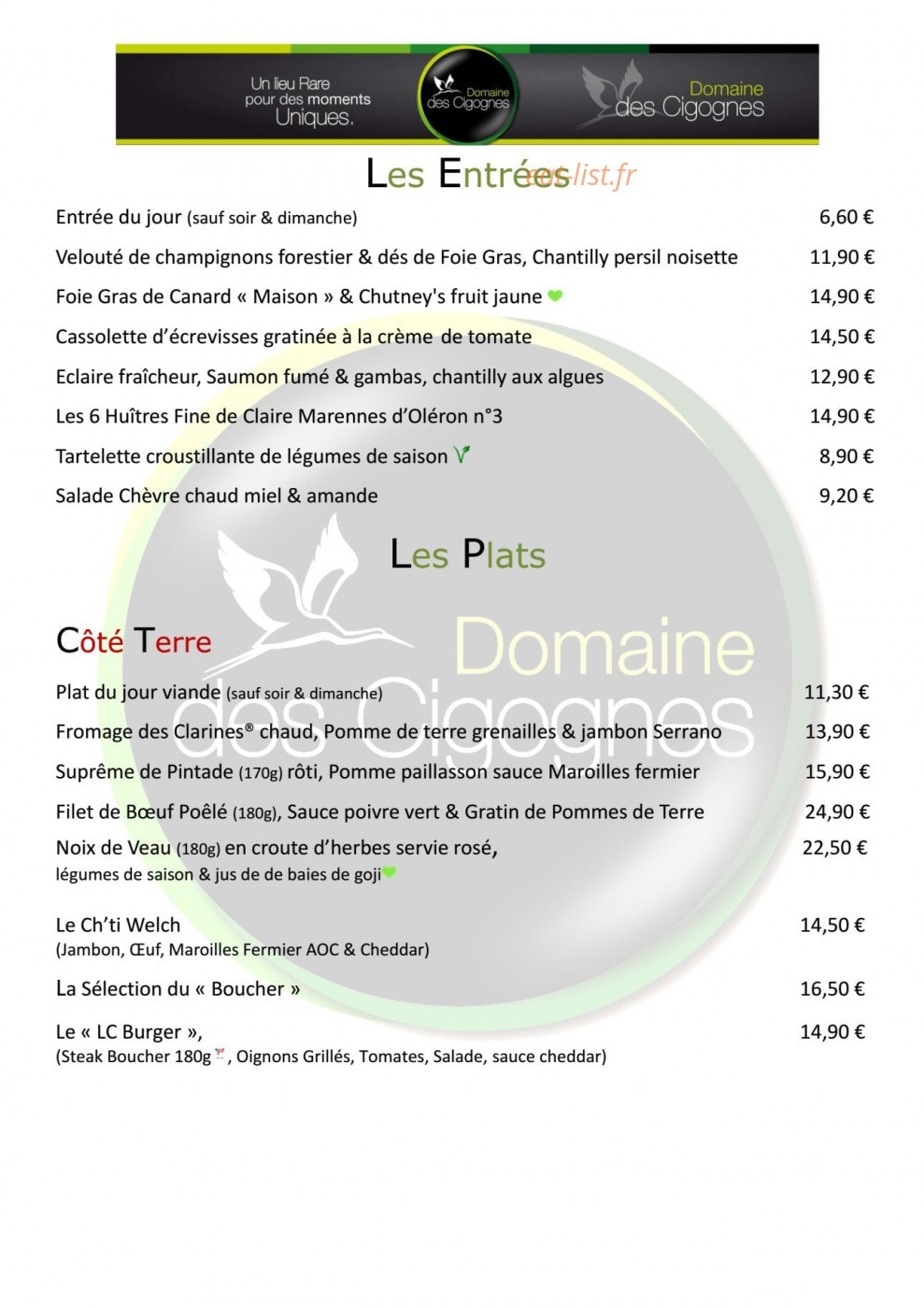 Restaurant des Cigognes — carte page 2