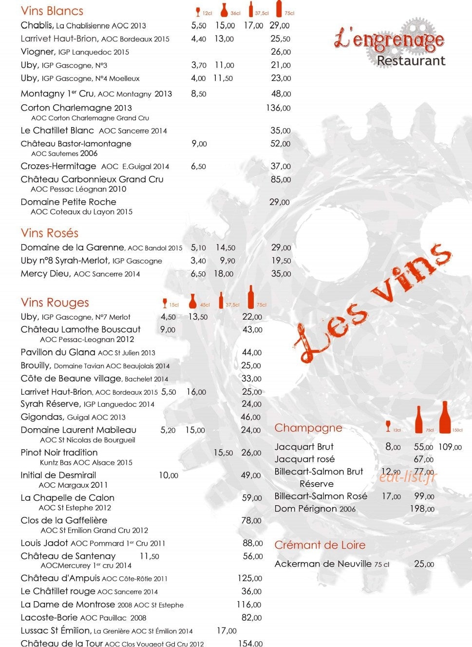 Engrenage restaurant — carte page 2