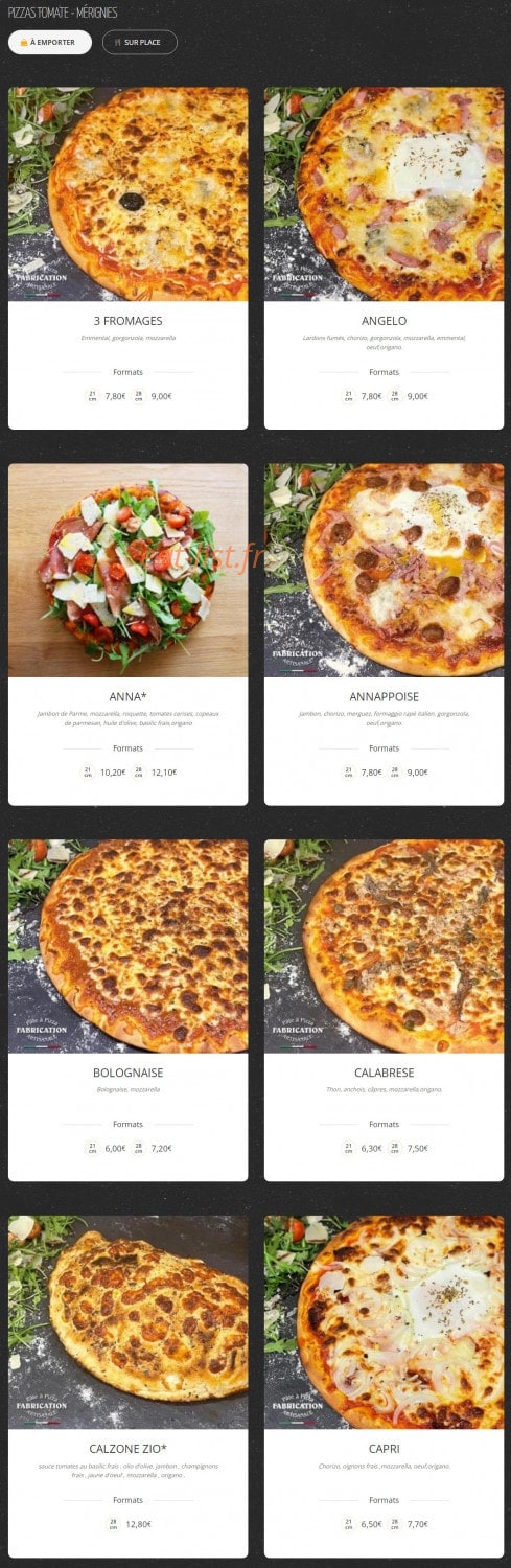 Pizza Zio — carte page 1