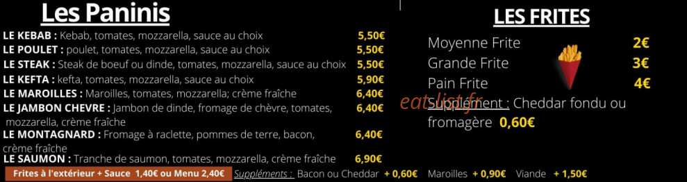 Carte et menu de O'Delicieux En-Cas à Louvroil — Les paninis et frites