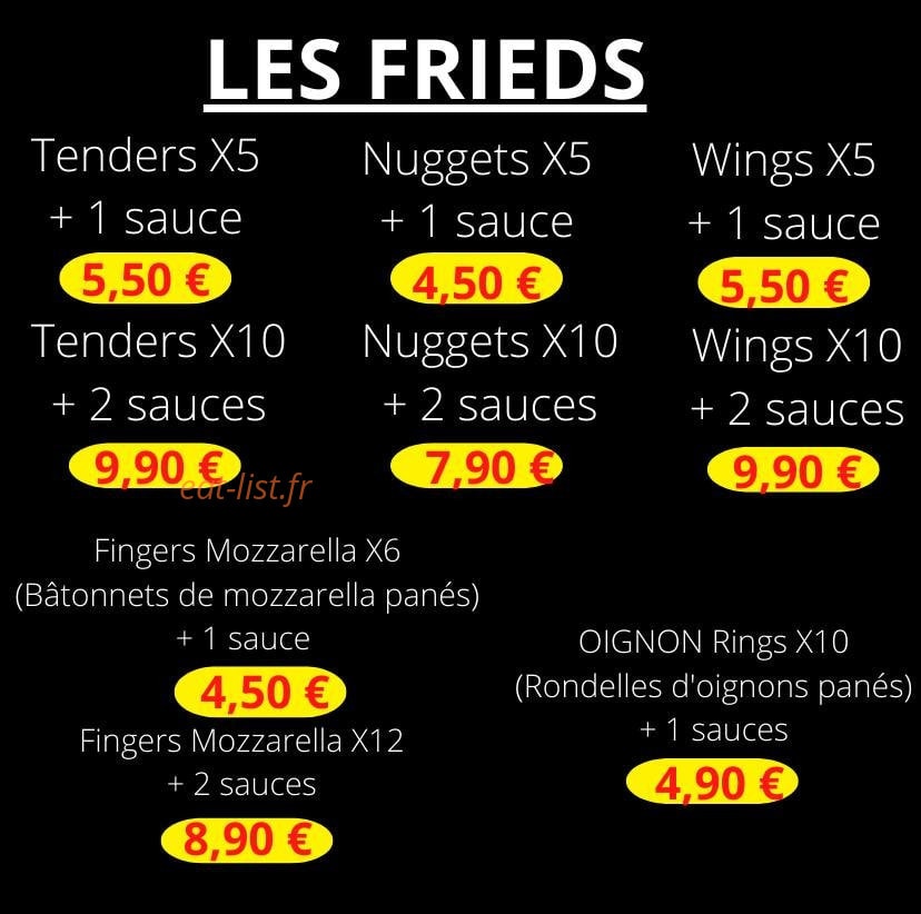 Carte et menu de O'Delicieux En-Cas à Louvroil — Les frites