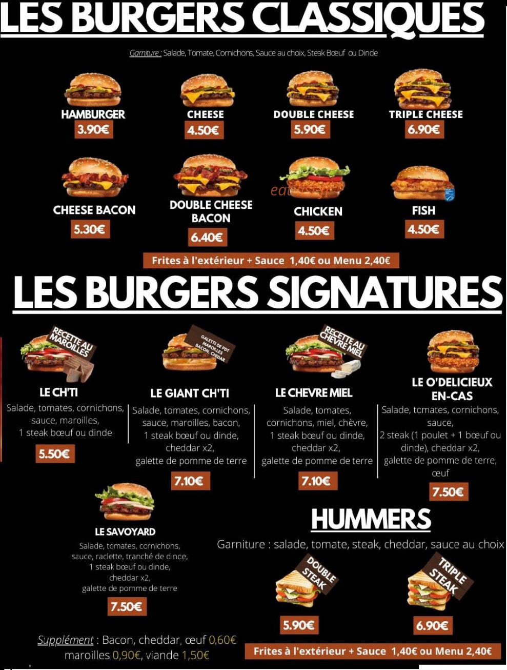 Carte et menu de O'Delicieux En-Cas à Louvroil — Les burgers