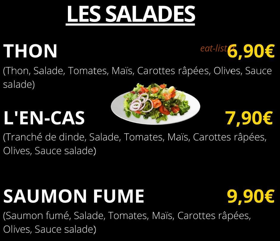 Carte et menu de O'Delicieux En-Cas à Louvroil — Les salades