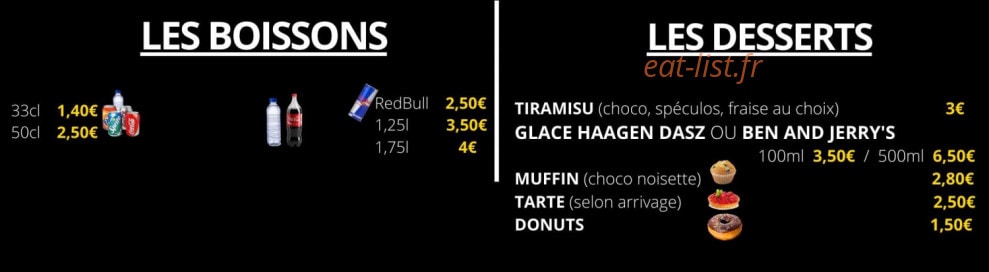 Carte et menu de O'Delicieux En-Cas à Louvroil — Les boissons et desserts