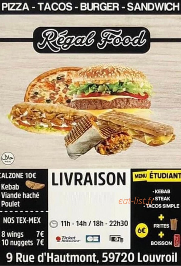 Régal food — carte page 1