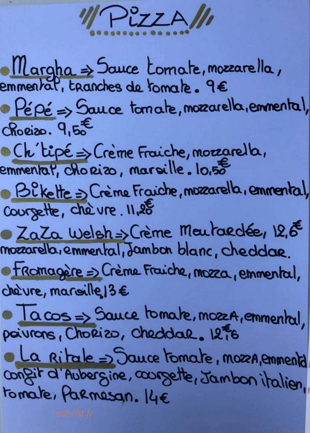 Lunic Pizza — carte page 1