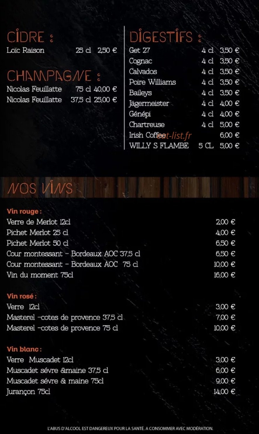 Willy's frites — carte page 9