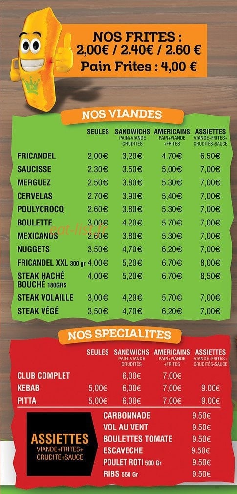 Willy's frites — carte page 1