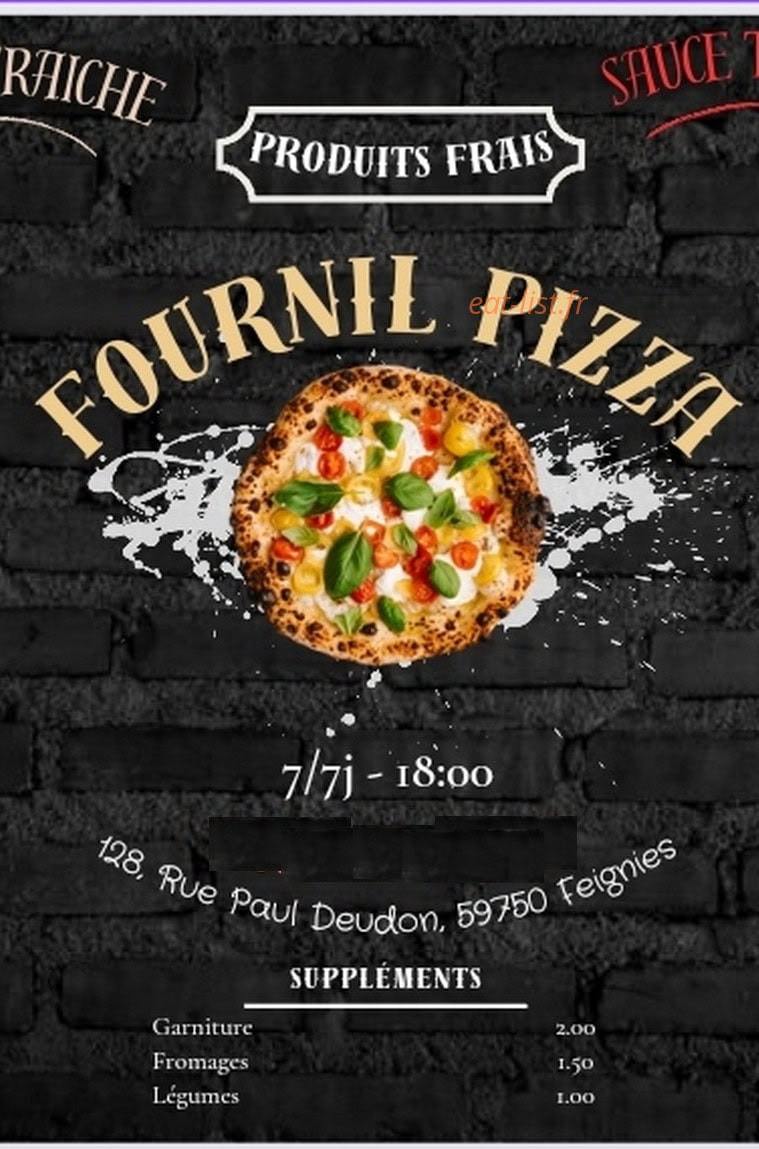 Carte et menu Le Fournil Pizza De Feignies Feignies