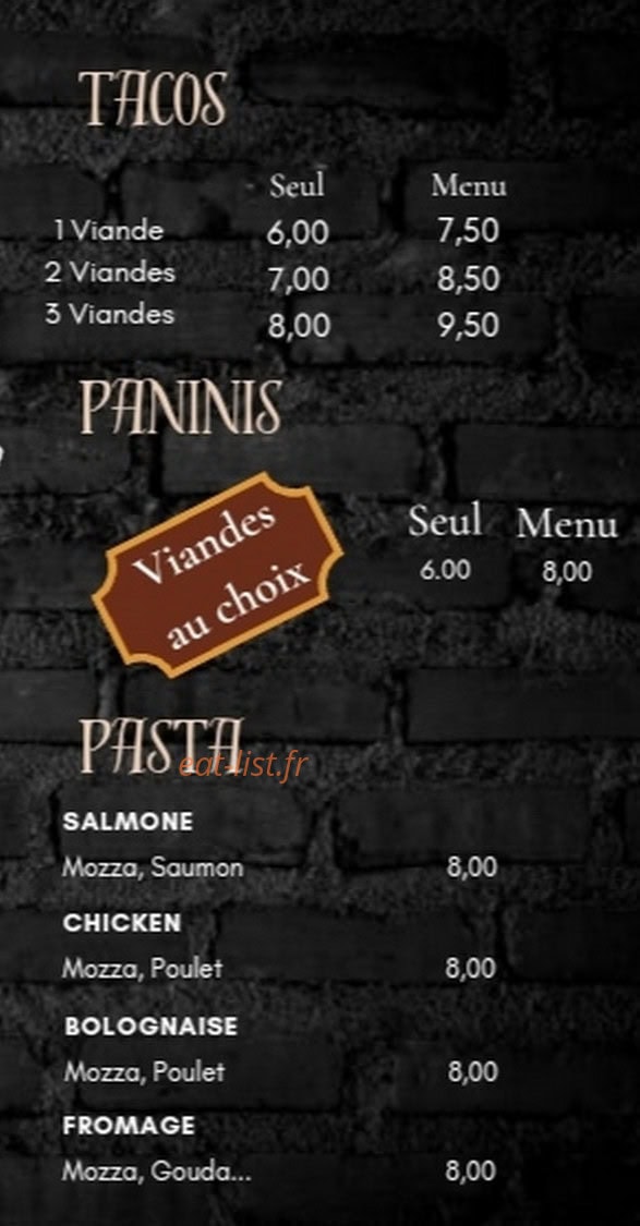 Carte et menu de Le Fournil Pizza De Feignies à Feignies — Les tacos, paninis, ...