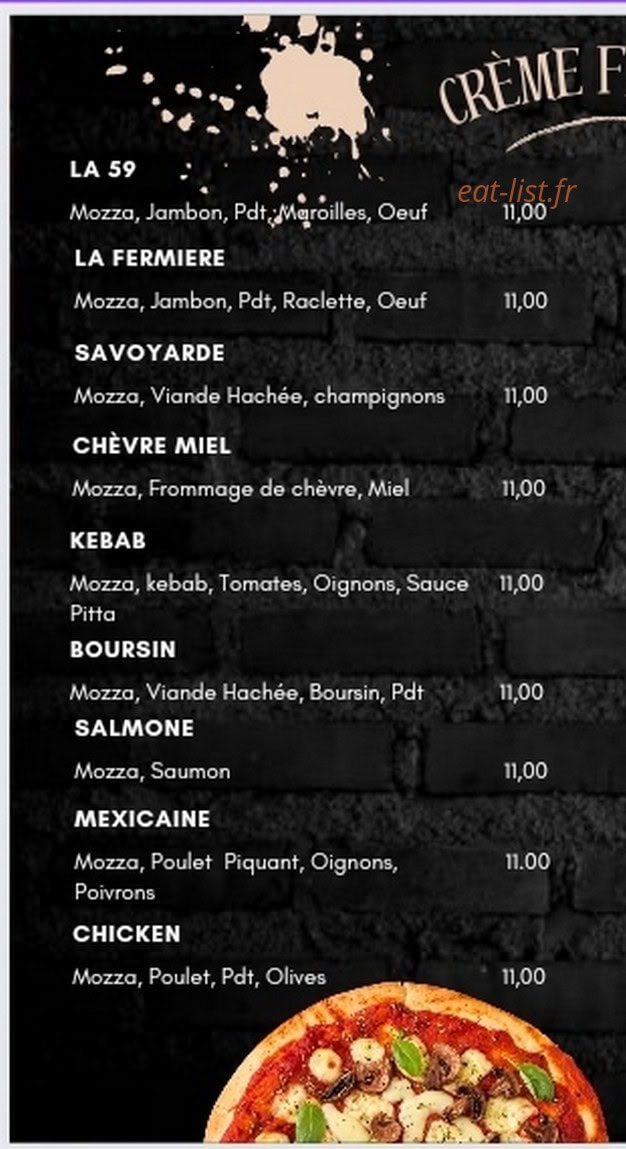 Carte et menu de Le Fournil Pizza De Feignies à Feignies — Les pizzas crème fraîche
