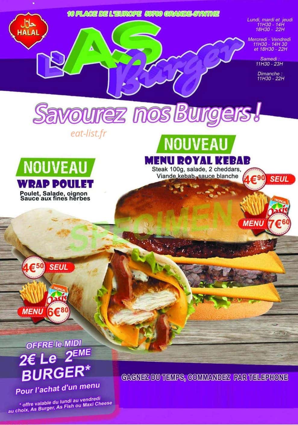 L'as Burger — carte page 1