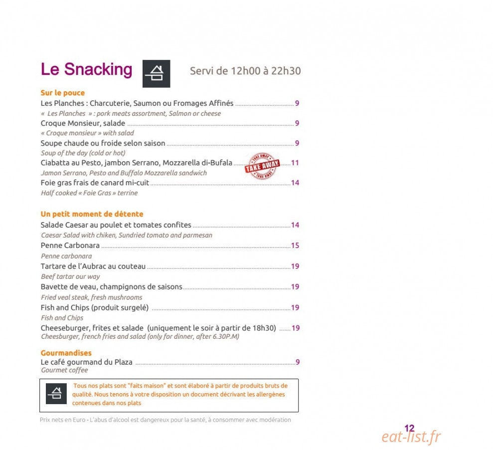 Le Plaza — carte page 16