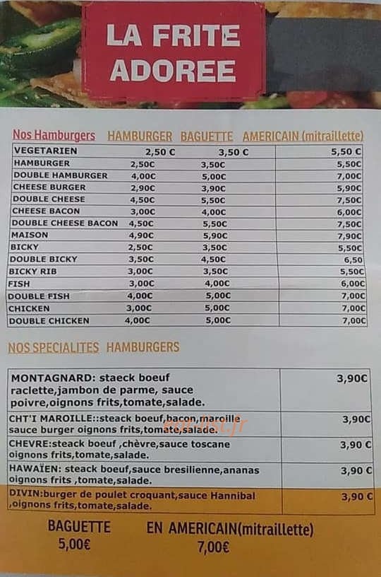 La Frite Adorée — carte page 2