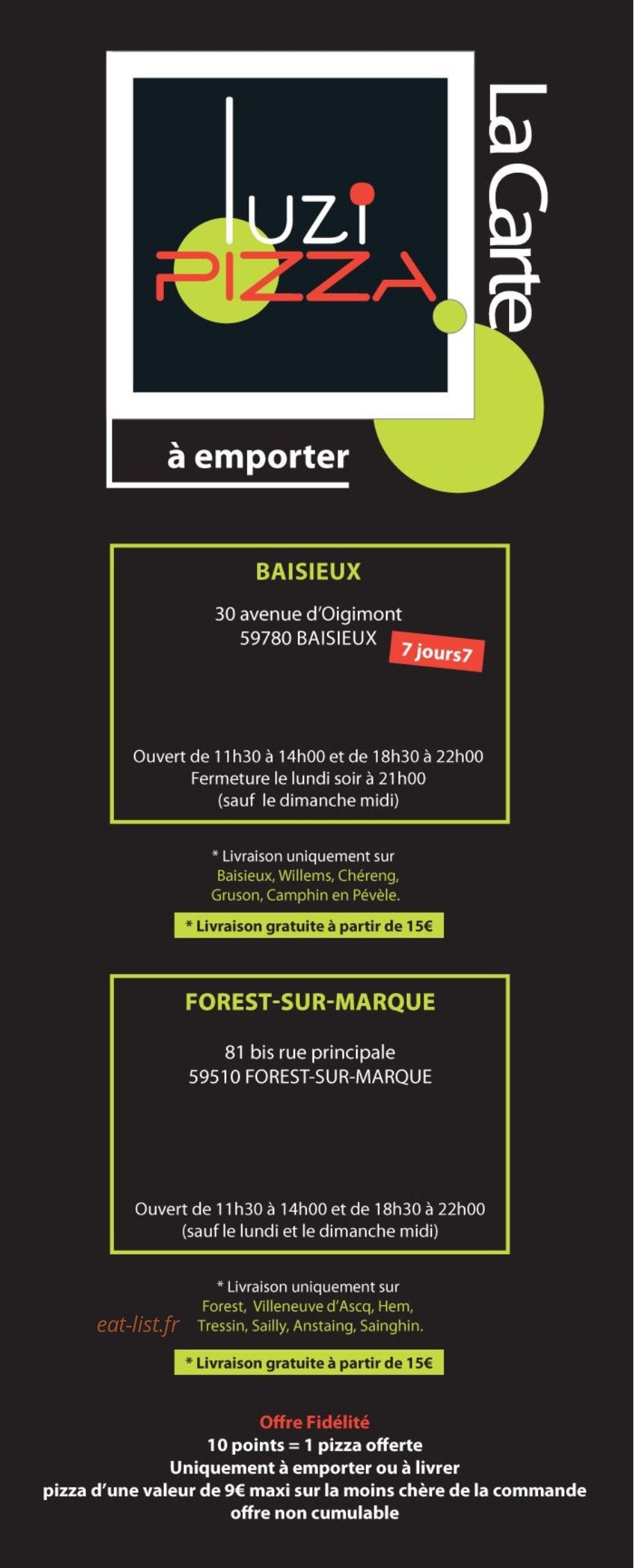 Luzi Pizza — carte page 1