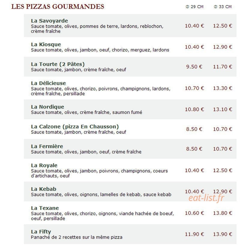 Le Kiosque à Pizzas — carte page 2