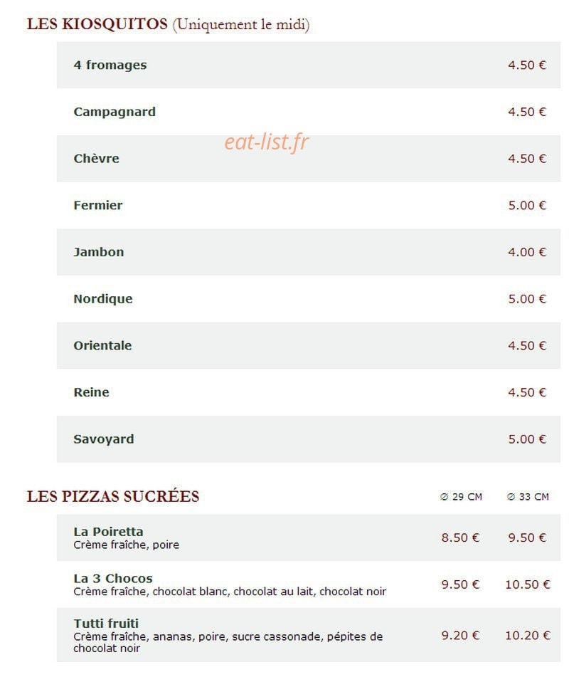 Le Kiosque à Pizzas — carte page 4