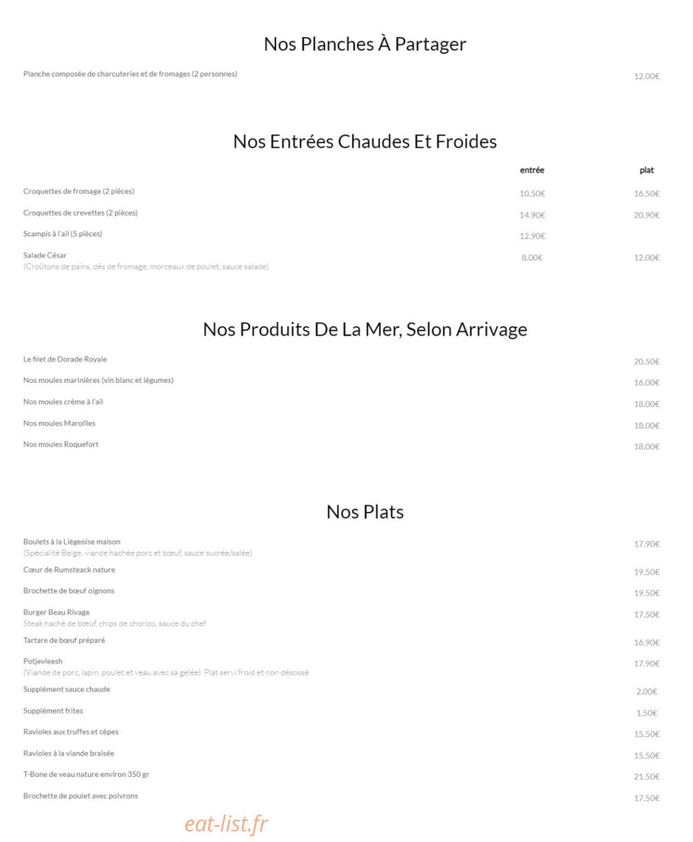Au Beau Rivage — carte page 1