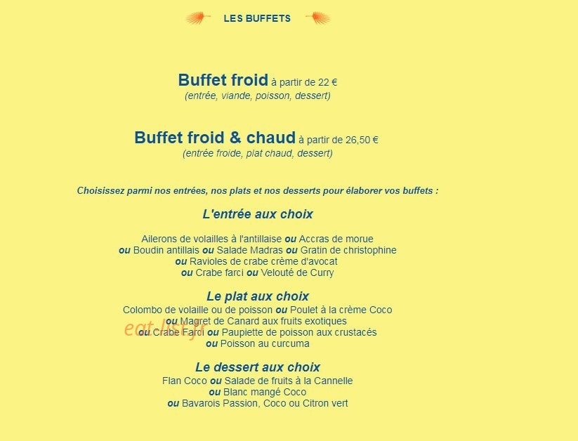 Carte et menu de Le Domaine de la Petite Métisse à Gravelines — Buffets