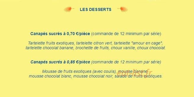 Carte et menu de Le Domaine de la Petite Métisse à Gravelines — Desserts