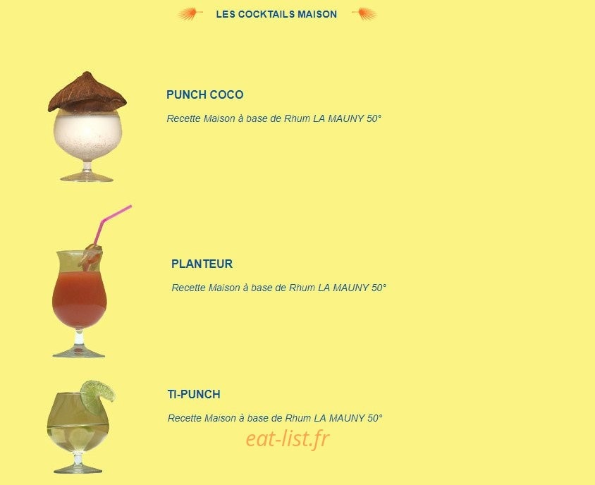 Carte et menu de Le Domaine de la Petite Métisse à Gravelines — Cocktails maison