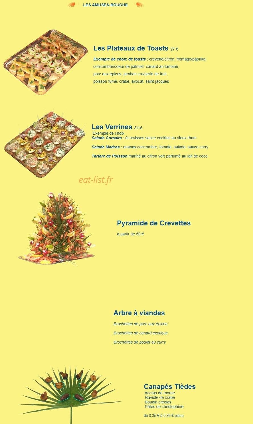 Carte et menu de Le Domaine de la Petite Métisse à Gravelines — Amuses bouches